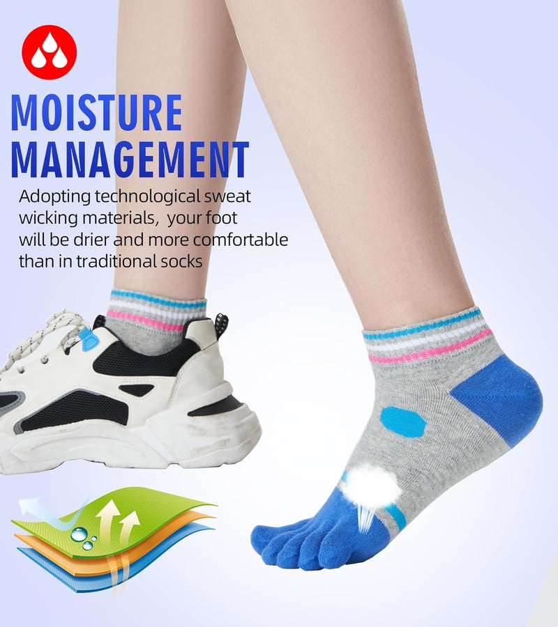 Fasot Women Toe Socks 5 Finger Cotton Wicking Athletic 6 Pack 3 Pack - Image 3